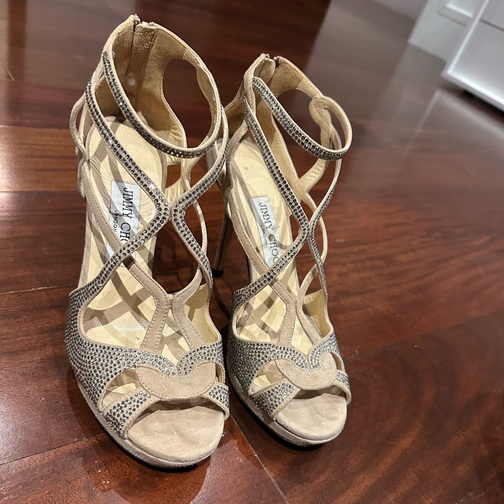 Jimmy Choo Suede Embellished Sandal Heel